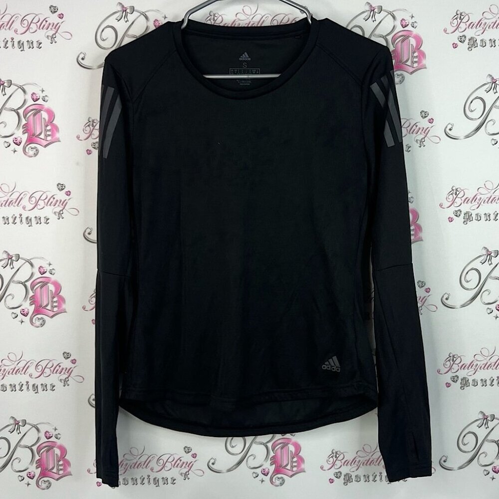 Adidas long sleeve stripe on sleeve Women's Black Long Sleeve Tee